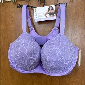 Purple & Pink Lace Full-Coverage Bra with Adjustable Straps